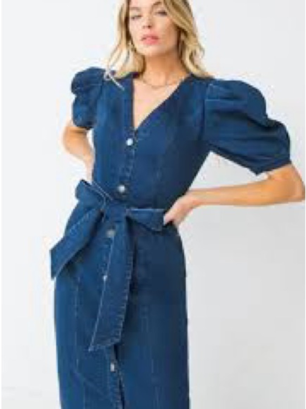 Denim By Jealous Tomato Button-Front Puff-Sleeve Dress in Blue Size S